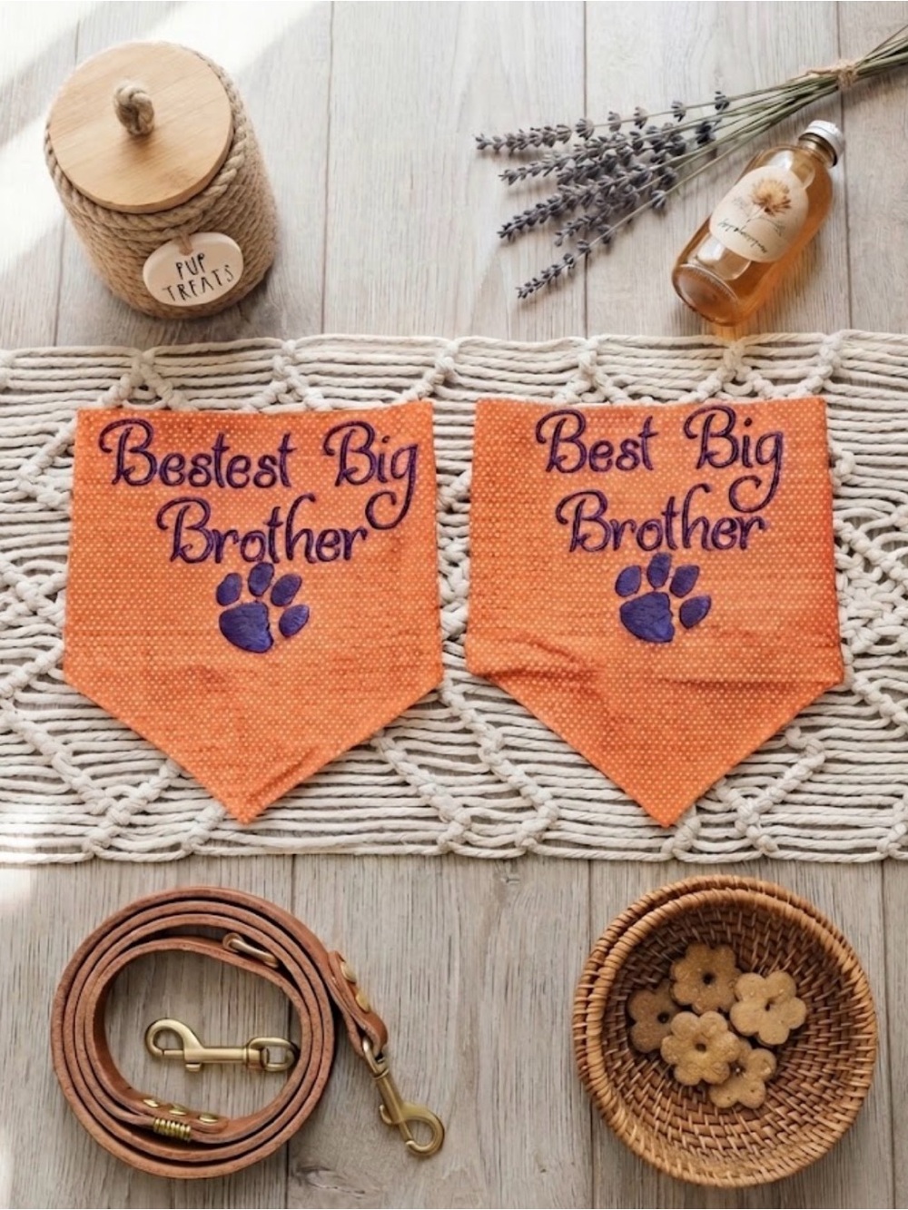 Best Big Brother Orange dog Bandana pair with Purple Paw